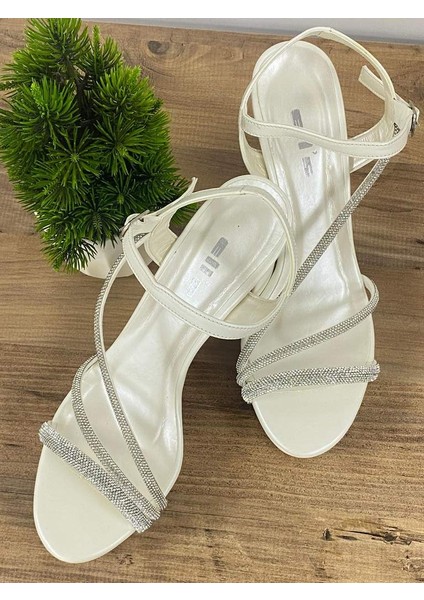 0000049 12 cm Taş Detay Yüksek Topuklu Gelin & Abiye Ayakkabısı