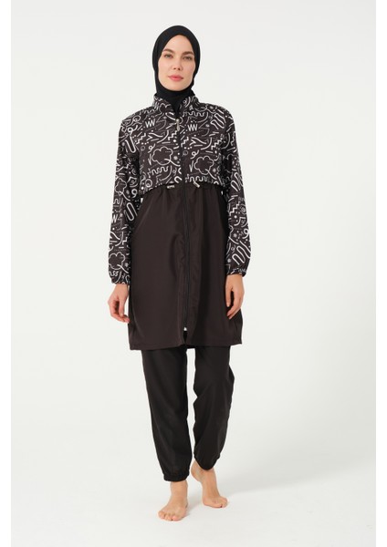 Kadın Jileli Hızlı Kuruyan Tam Kapalı Tesettür Mayo 22110-25 Siyah