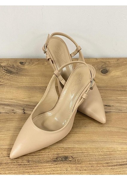 000045 Renk Bej Cilt Kadın Sivri Burun Arkası Açık Stiletto fiyatları