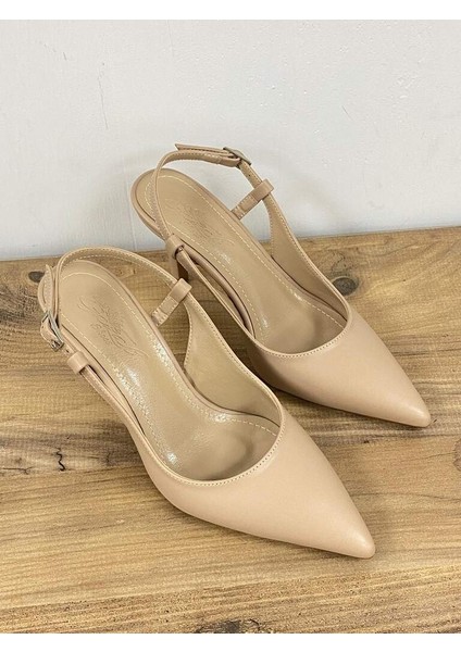 000045 Renk Bej Cilt Kadın Sivri Burun Arkası Açık Stiletto modelleri