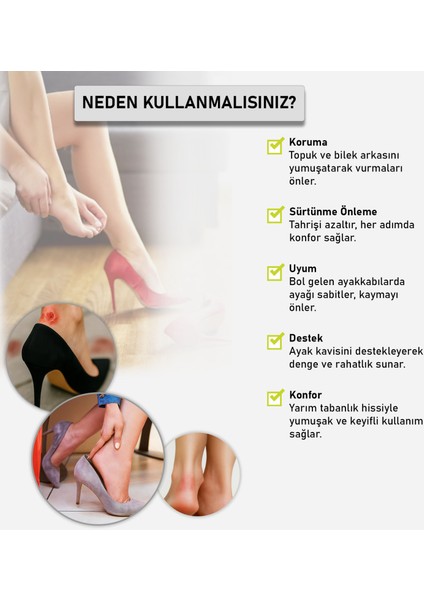 Ayakkabı Vurmasına Karşı 3 Bölgeli Konfor Pedi, Topuk, Kavis ve Bilek Desteği, Yarım Tabanlık | 1 Çift modelleri