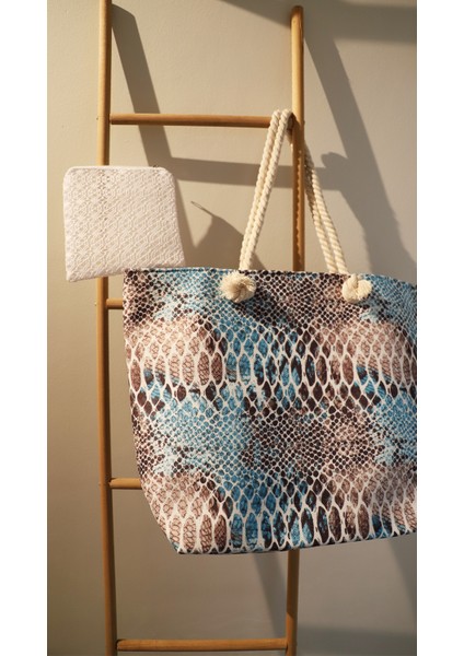 Kadın Yılan Derisi Desenli Çanta - Renkli - Fermuarlı- 50*35 Cm- Plaj Çantası fırsatları