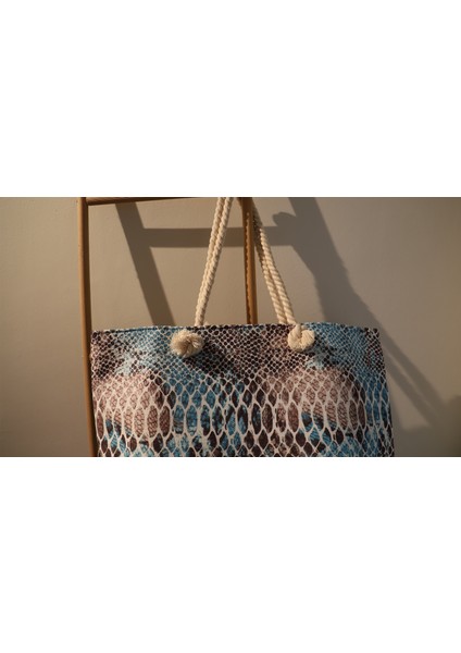 Kadın Yılan Derisi Desenli Çanta - Renkli - Fermuarlı- 50*35 Cm- Plaj Çantası indirimleri