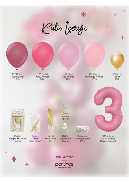 3 Yaş Balonu Doğum Günü Balon Zinciri Pastel Pembe Parti Seti fiyatları