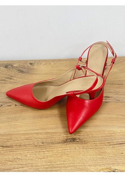 000047 Renk Kırmızı Kadın Sivri Burun Arkası Açık Stiletto fiyatları