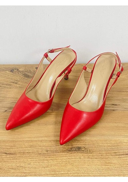 000047 Renk Kırmızı Kadın Sivri Burun Arkası Açık Stiletto modelleri