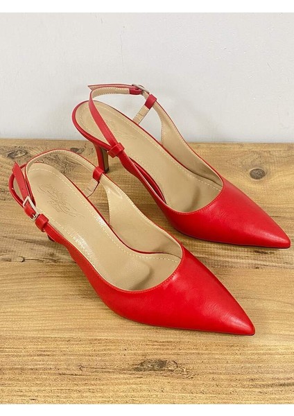 000047 Renk Kırmızı Kadın Sivri Burun Arkası Açık Stiletto fırsatları
