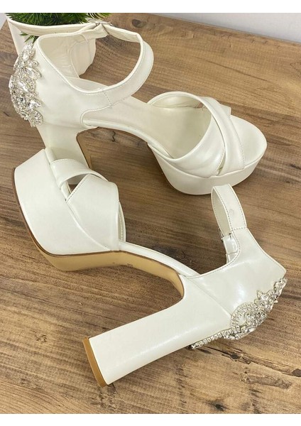 0000048 12 cm Çapraz Bantlı Taşlı Tasarım Yüksek Topuklu Gelin & Abiye Ayakkabısı modelleri