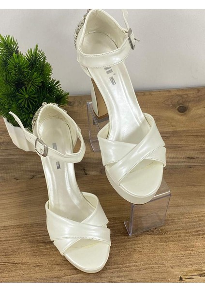 0000048 12 cm Çapraz Bantlı Taşlı Tasarım Yüksek Topuklu Gelin & Abiye Ayakkabısı indirimleri