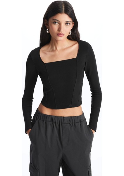 Lcw Vision Siyah Kare Yaka Düz Uzun Kollu Ottoman Kadın Bluz fiyatları