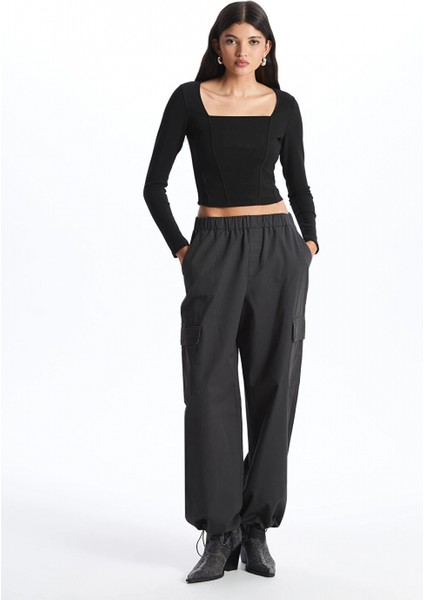 Lcw Vision Siyah Kare Yaka Düz Uzun Kollu Ottoman Kadın Bluz modelleri