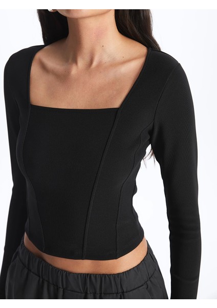 Lcw Vision Siyah Kare Yaka Düz Uzun Kollu Ottoman Kadın Bluz fırsatları