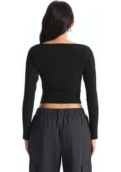 Lcw Vision Siyah Kare Yaka Düz Uzun Kollu Ottoman Kadın Bluz indirimleri