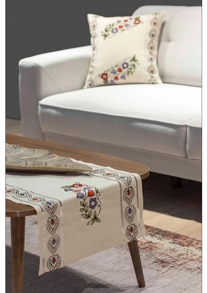 El Yapımı %100 Pamuk Keten Runner ve Kırlent Seti (45X145 cm Runner & 40X40 cm Kırlent Kılıfları) modelleri