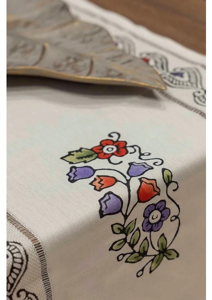 El Yapımı %100 Pamuk Keten Runner ve Kırlent Seti (45X145 cm Runner & 40X40 cm Kırlent Kılıfları) fırsatları