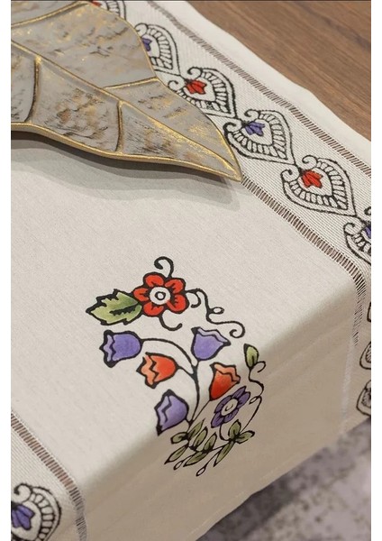El Yapımı %100 Pamuk Keten Runner ve Kırlent Seti (45X145 cm Runner & 40X40 cm Kırlent Kılıfları)