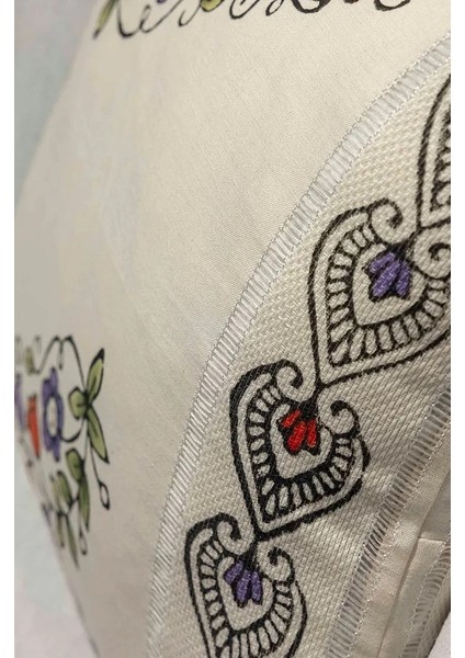 El Yapımı %100 Pamuk Keten Runner ve Kırlent Seti (45X145 cm Runner & 40X40 cm Kırlent Kılıfları)