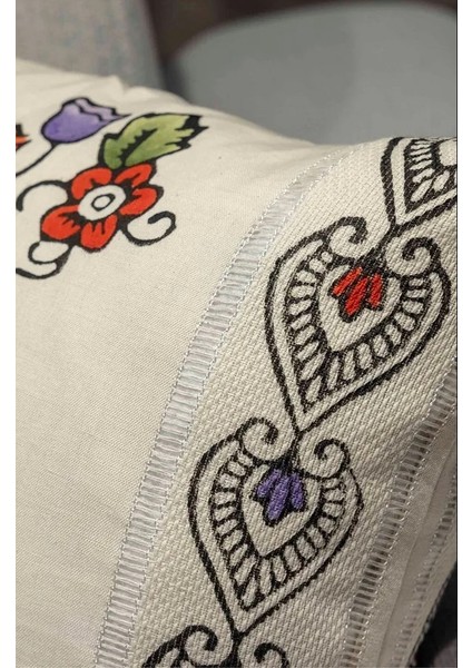El Yapımı %100 Pamuk Keten Runner ve Kırlent Seti (45X145 cm Runner & 40X40 cm Kırlent Kılıfları)