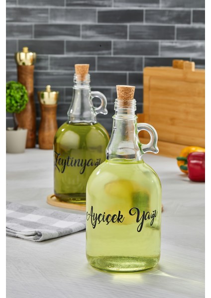 2'li Mantar Tıpalı, Standlı 1000 ml Cam Yağdanlık Ayçiçek Yağı/zeytin Yağı Şişesi(Transfer Etiketli) fiyatları