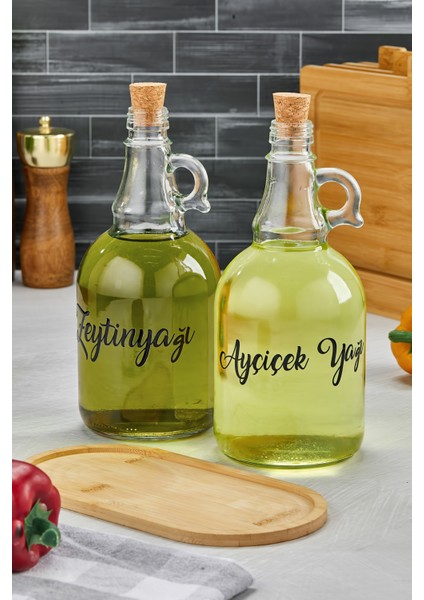 2'li Mantar Tıpalı, Standlı 1000 ml Cam Yağdanlık Ayçiçek Yağı/zeytin Yağı Şişesi(Transfer Etiketli) modelleri