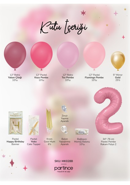 2 Yaş Balonu Doğum Günü Balon Zinciri Pastel Pembe Parti Seti fiyatları