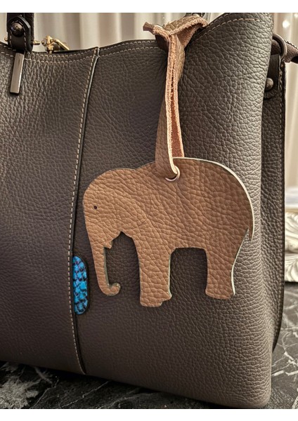 Pinkylola -Bereketli Fil Model-Vizon Hakiki Deri Çanta Süsü,bag Charm