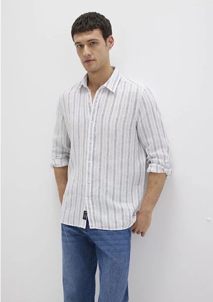 Çizgili Beyaz Siyah Erkek Gömlek M0211695-90914 fiyatları