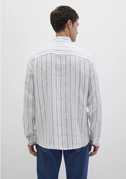 Çizgili Beyaz Siyah Erkek Gömlek M0211695-90914 fırsatları