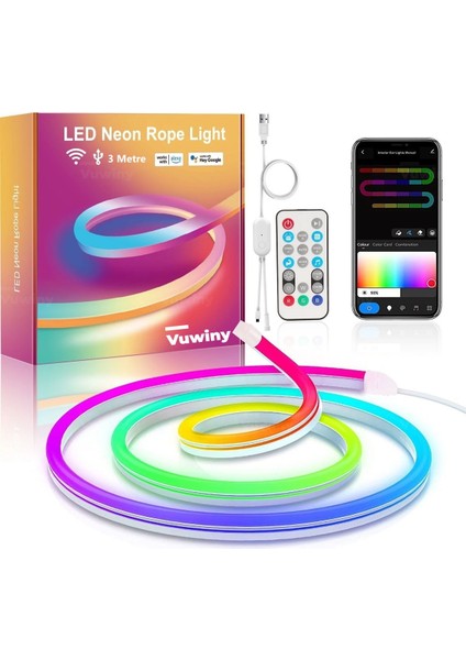 APP Mobil Uygulamalı Sese Duyarlı WIFI Özellikli IP67 RGB-IC Akıllı Led Neon Akıllı Aydınlatma (3 Metre - 5V)