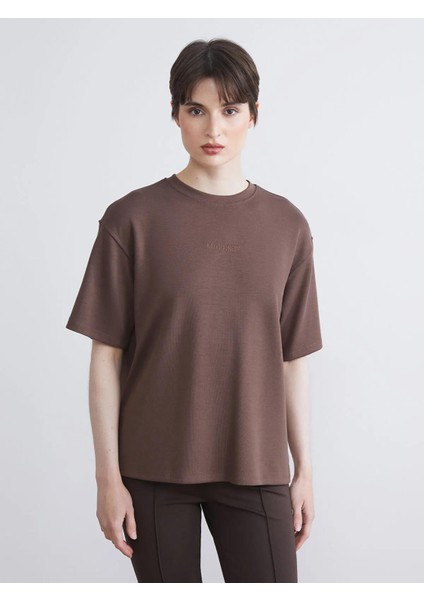 Lcw Vision Bisiklet Yaka Nakışlı Oversize Kadın Tişört (W5)