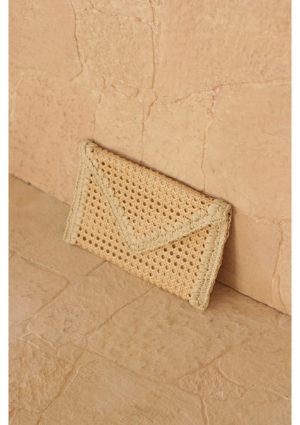 Sole Hasır Clutch Çanta Bej modelleri