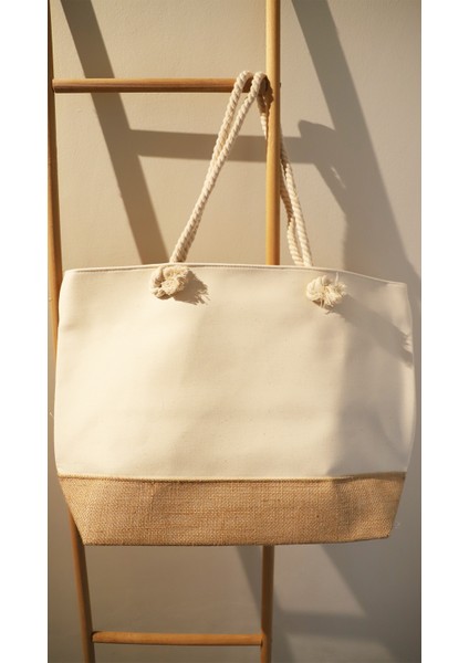 Jüt Kanvas Çanta - Fermuarlı- 50*35 Cm- Plaj Çantası