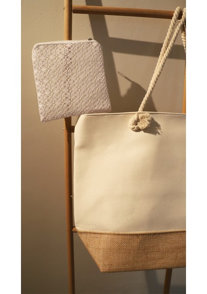 Jüt Kanvas Çanta - Fermuarlı- 50*35 Cm- Plaj Çantası fiyatları