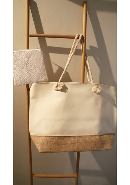 Jüt Kanvas Çanta - Fermuarlı- 50*35 Cm- Plaj Çantası modelleri