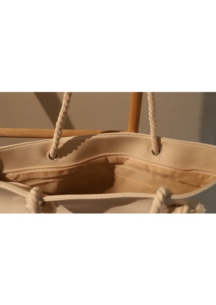 Jüt Kanvas Çanta - Fermuarlı- 50*35 Cm- Plaj Çantası