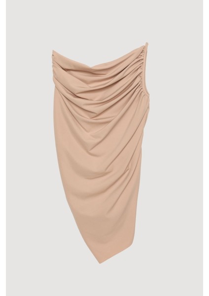 Asimetrik Drapeli Bluz Bej