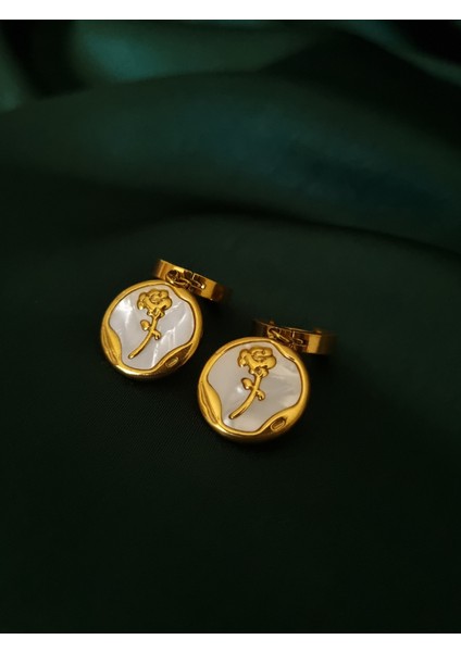 Gold Renk Gül Detaylı Mineli 316L Paslanmaz Çelik Küpe fiyatları