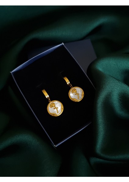 Gold Renk Gül Detaylı Mineli 316L Paslanmaz Çelik Küpe fırsatları