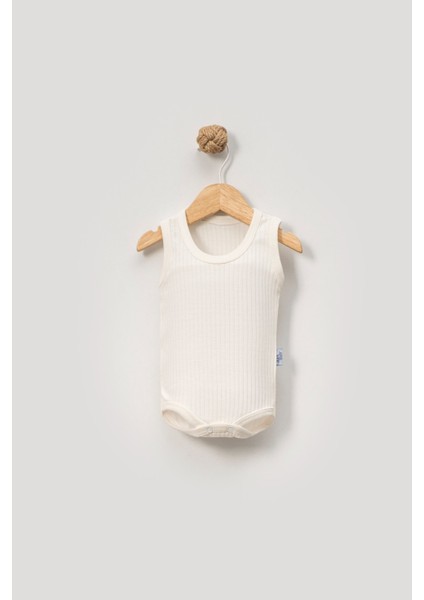 %100 Organik Pamuk 3'lü Bebek Atlet Body Zıbın Ekru
