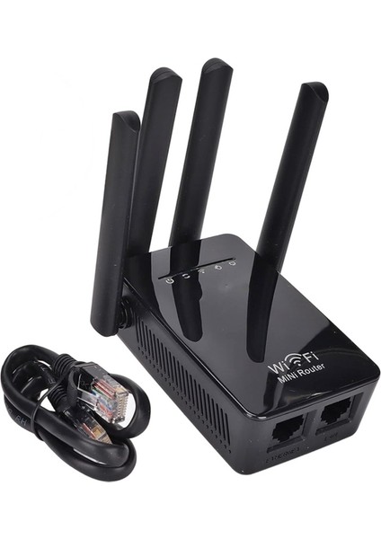 Siyah 4 Antenli 300MBPS Wifi Menzil Genişletici Tekrarlayıcı 360° Sinyal Kapsamı Hızlı Kurulum