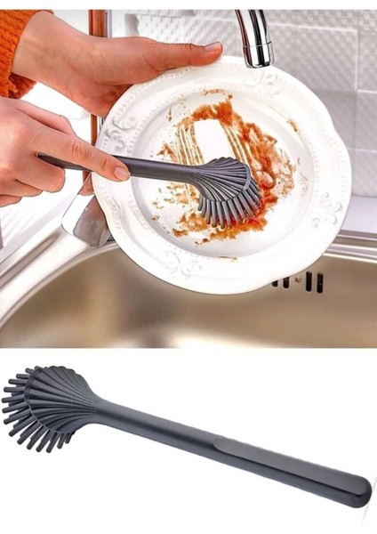 Silikon Bulaşık ve Lavabo Temizleme Fırçası, Siyah Beyaz, Pratik ve Hijyenik Kullanım fırsatları