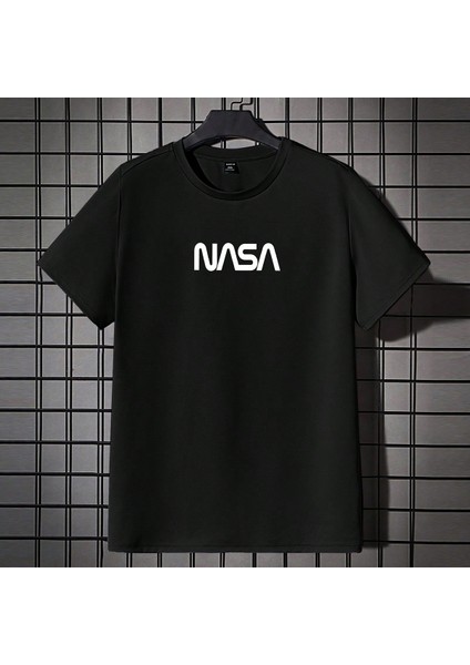 Siyah Bisiklet Yaka Önü Nasa Baskılı Erkek T-Shirt fiyatları