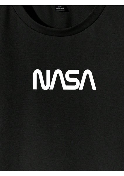 Siyah Bisiklet Yaka Önü Nasa Baskılı Erkek T-Shirt modelleri