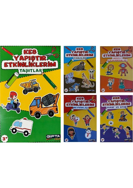Okul Öncesi Kes Yapıştır Etkinlik Seti 3+ Yaş, 5 Kitap