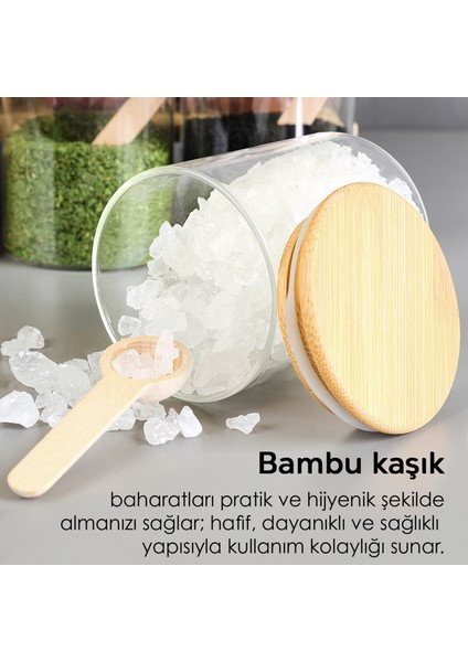 12'li Bambu Kapaklı Kaşıklı Cam Baharatlık Seti - Vakumlu Cam Kavanoz Baharat Saklama Kabı 200 ml indirimleri