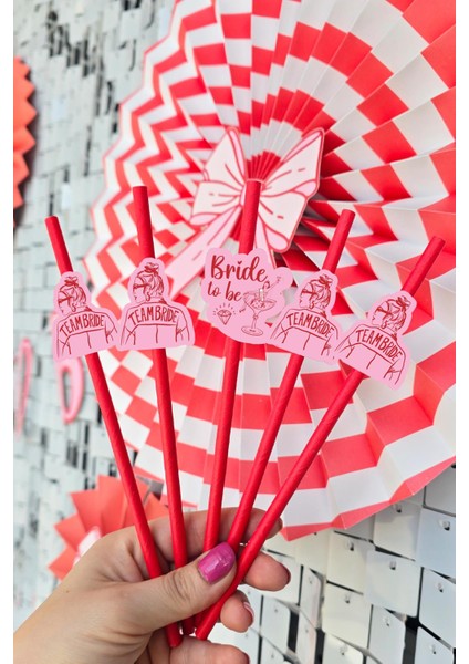 Bride Pipet Seti Kırmızı Kız Konsept Bekarlığa Veda Bride Party Süslü Pipet Takımı 5 Li