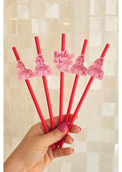 Bride Pipet Seti Kırmızı Kız Konsept Bekarlığa Veda Bride Party Süslü Pipet Takımı 5 Li fiyatları