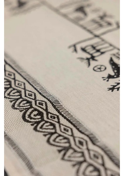 %100 Doğal El Dokuması Pamuk Keten 2'li Kırlent Kılıfı ve Runner Seti