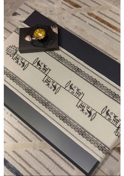 %100 Doğal El Dokuması Pamuk Keten 2'li Kırlent Kılıfı ve Runner Seti