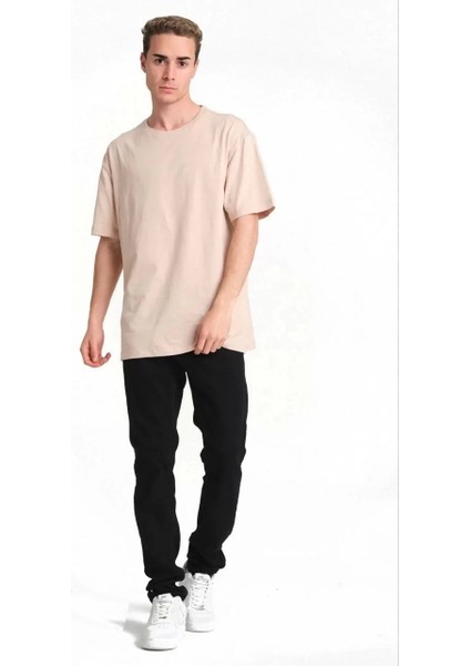 Erkek 24/1 Düz Kaliteli Oversize T-Shirt - Bej